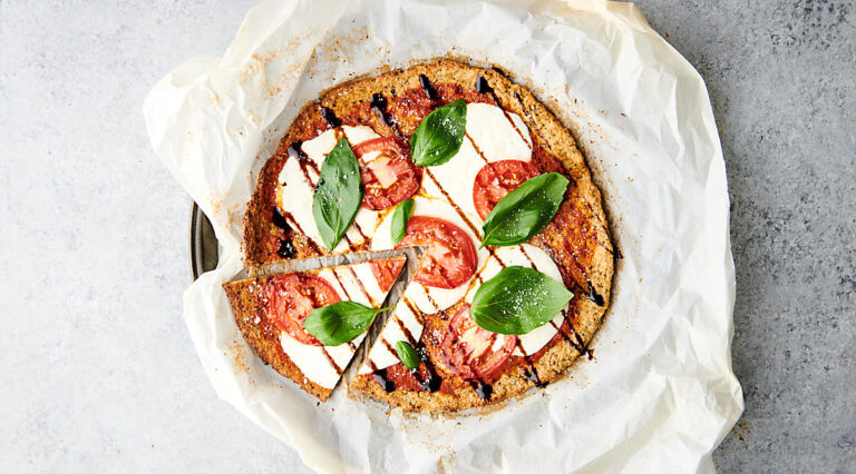 pizza made with cauliflower pizza crust above