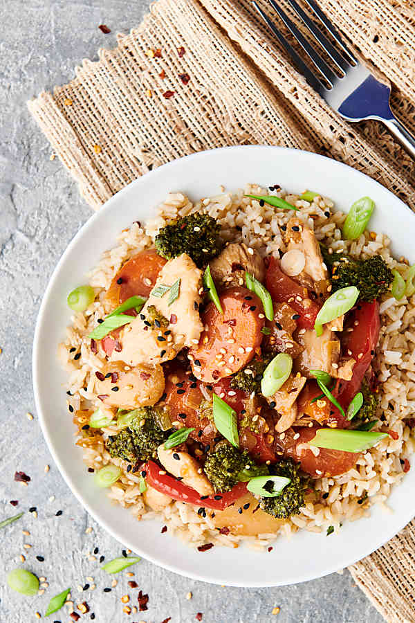 plate of chicken stir fry above