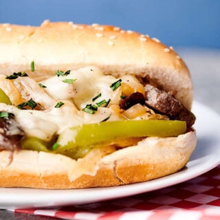 philly cheesesteak sandwich on plate