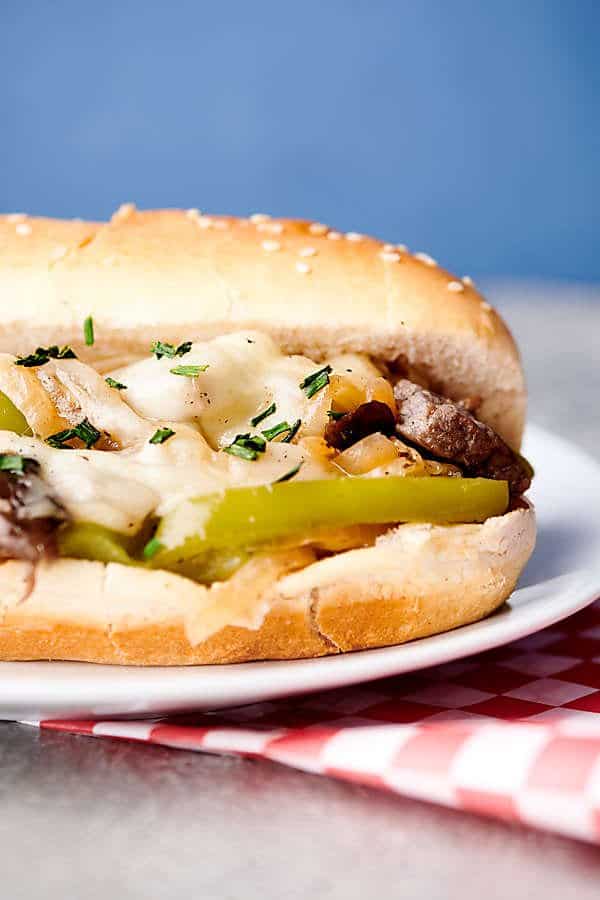 philly cheesesteak sandwich on plate