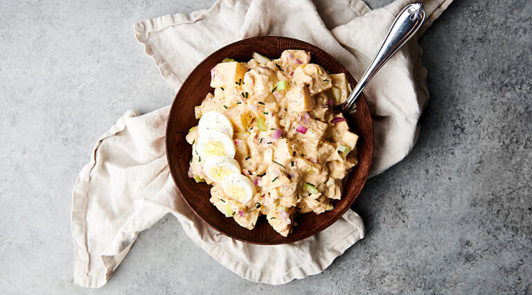 bowl of potato salad above