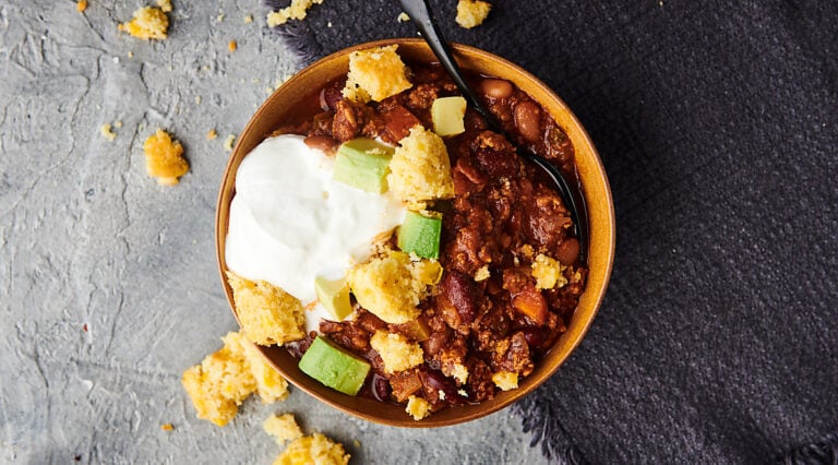 bowl of turkey chili above