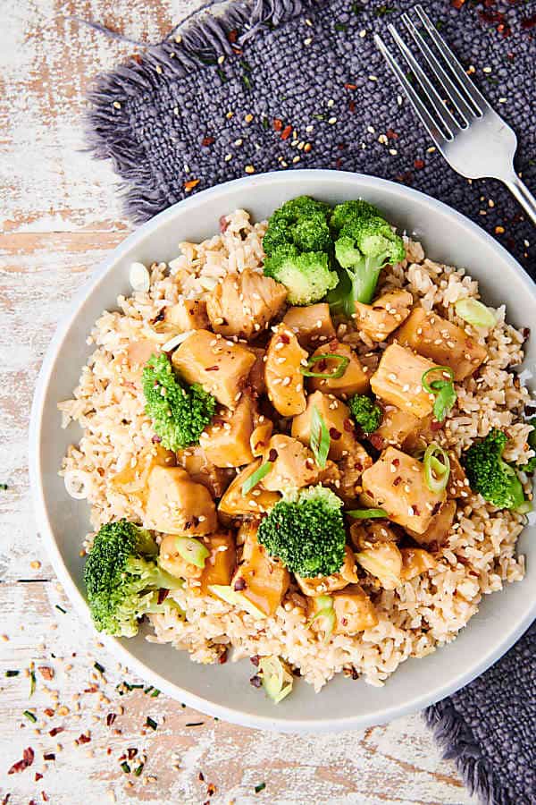 plate of teriyaki chicken above