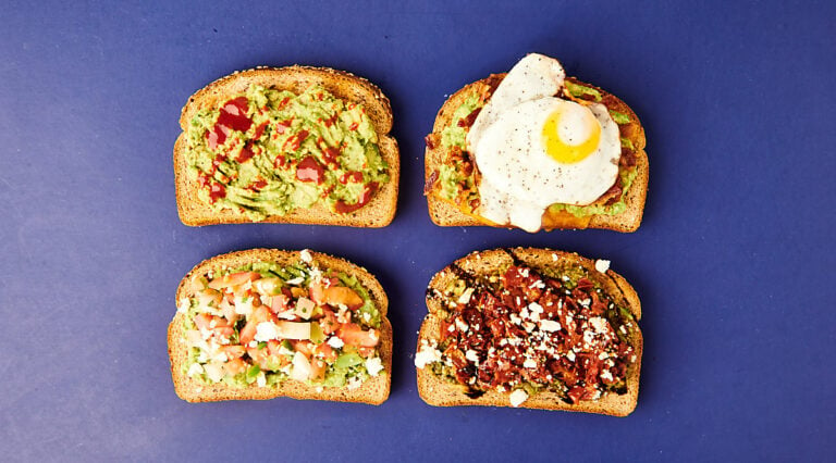 four slices of avocado toast above