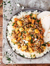 plate of picadillo over white rice above