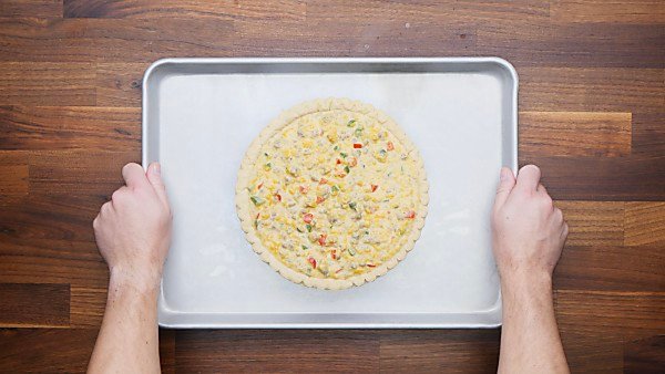 egg mixture in frozen pie crust