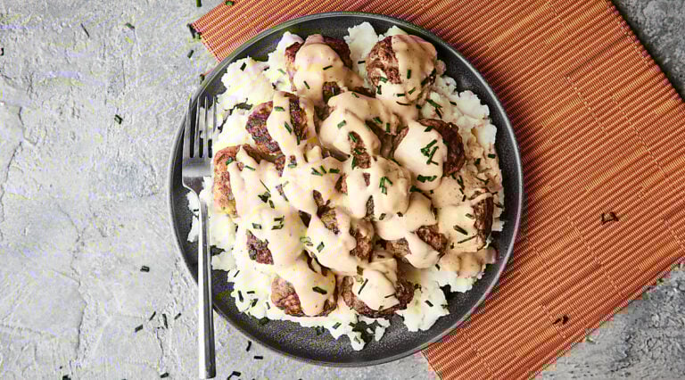 plate of swedish meatballs above