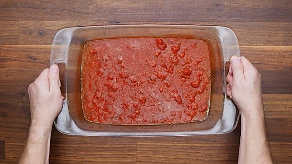 pasta sauce in baking dish