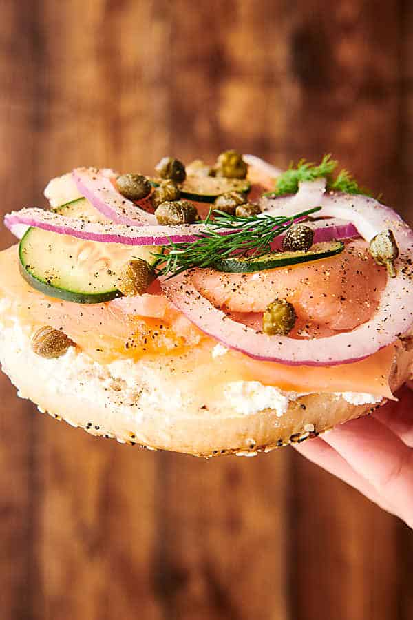 Smoked Salmon with Bagel, cream cheese and sliced boiled egg