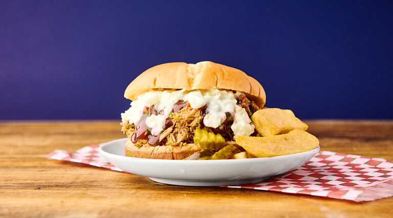 pulled pork sandwich on plate