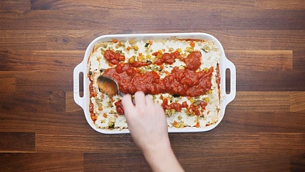 vegetarian lasagna being layered
