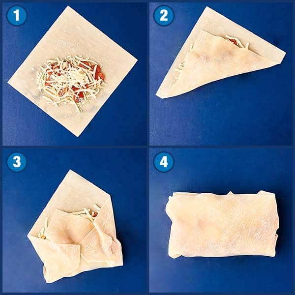step by step pizza roll folding in process