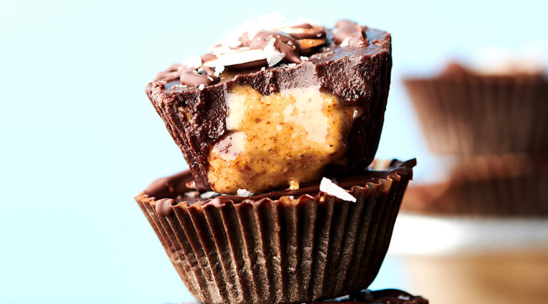 almond butter cups stacked