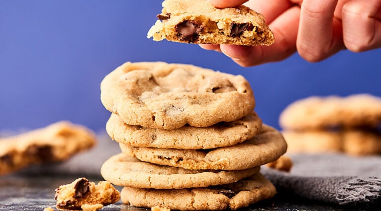 chocolate chip cookies stacked