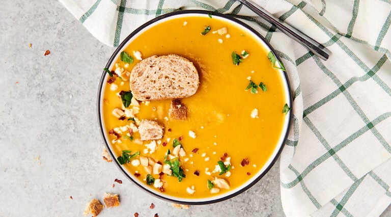 bowl of butternut squash soup above