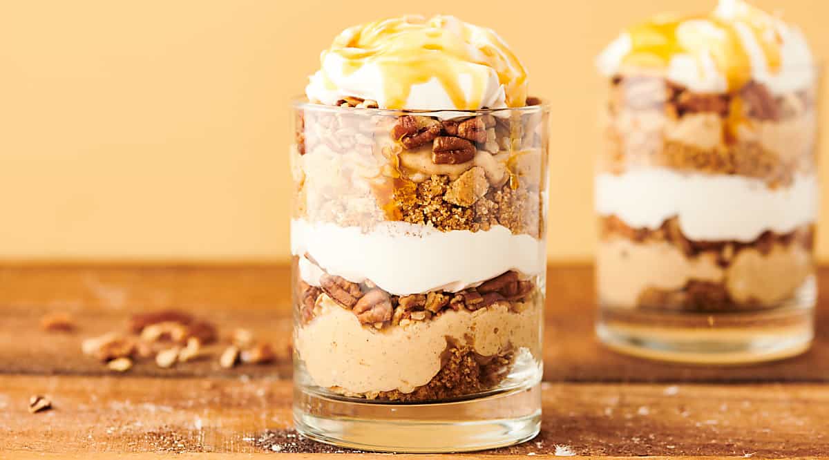 caramel apple cheesecake parfait in cup