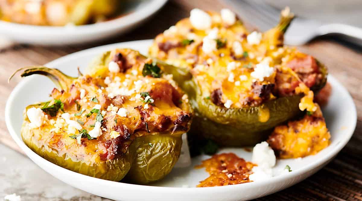 Cheesy Stuffed Peppers Recipe w/ Beef, Rice, & Cheese