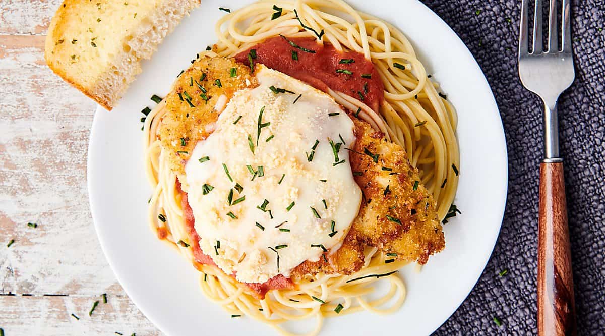 plate of chicken parmesan above