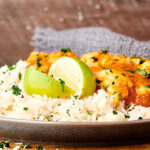 coconut lime rice on plate with chicken