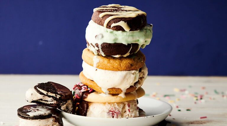 ice cream cookie sandwiches stacked