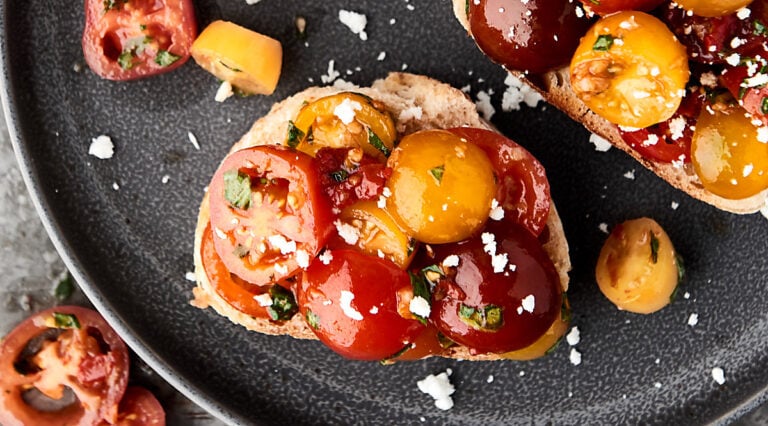 bruschetta on plate above