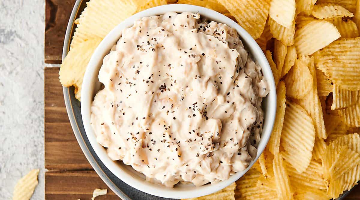 bowl of french onion dip above