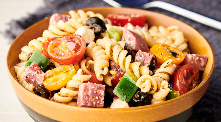 bowl of italian pasta salad