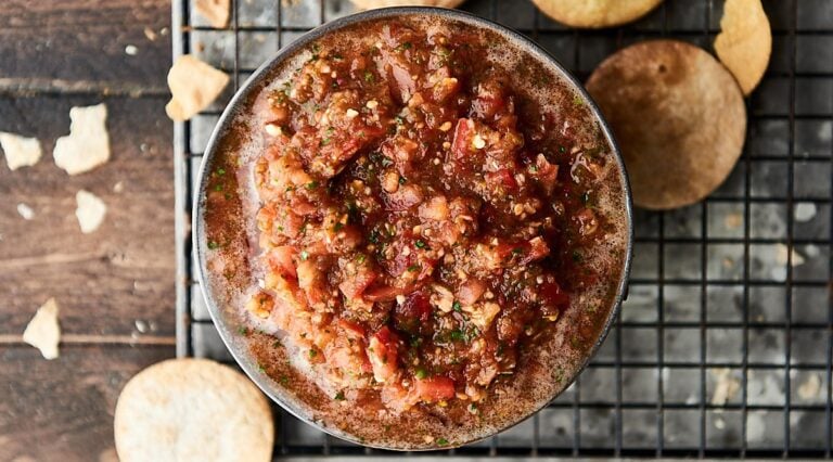 bowl of fresh salsa above