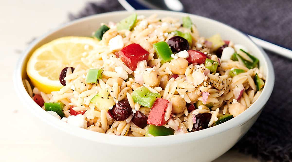 bowl of greek orzo salad