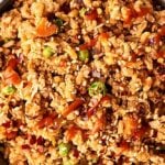 ground turkey fried rice on plate above