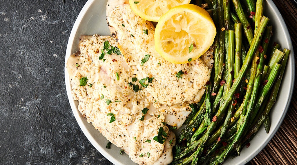 Healthy Greek Yogurt Lemon Parmesan Tilapia Recipe Less than 200 Calories Per Serving
