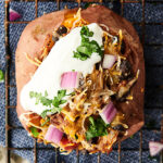 taco stuffed sweet potato on cooling rack above