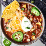 bowl of instant pot chili above