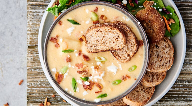 bowl of instant pot potato soup above