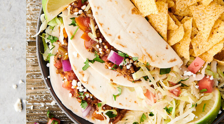 instant pot turkey tacos on plate above