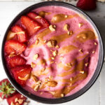peanut butter and jelly smoothie bowl above