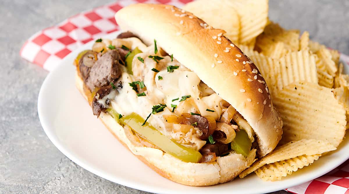 philly cheesesteak on plate