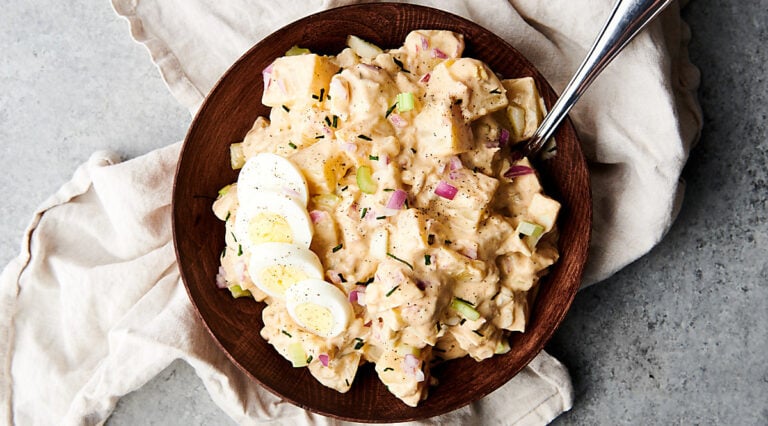 bowl of potato salad above