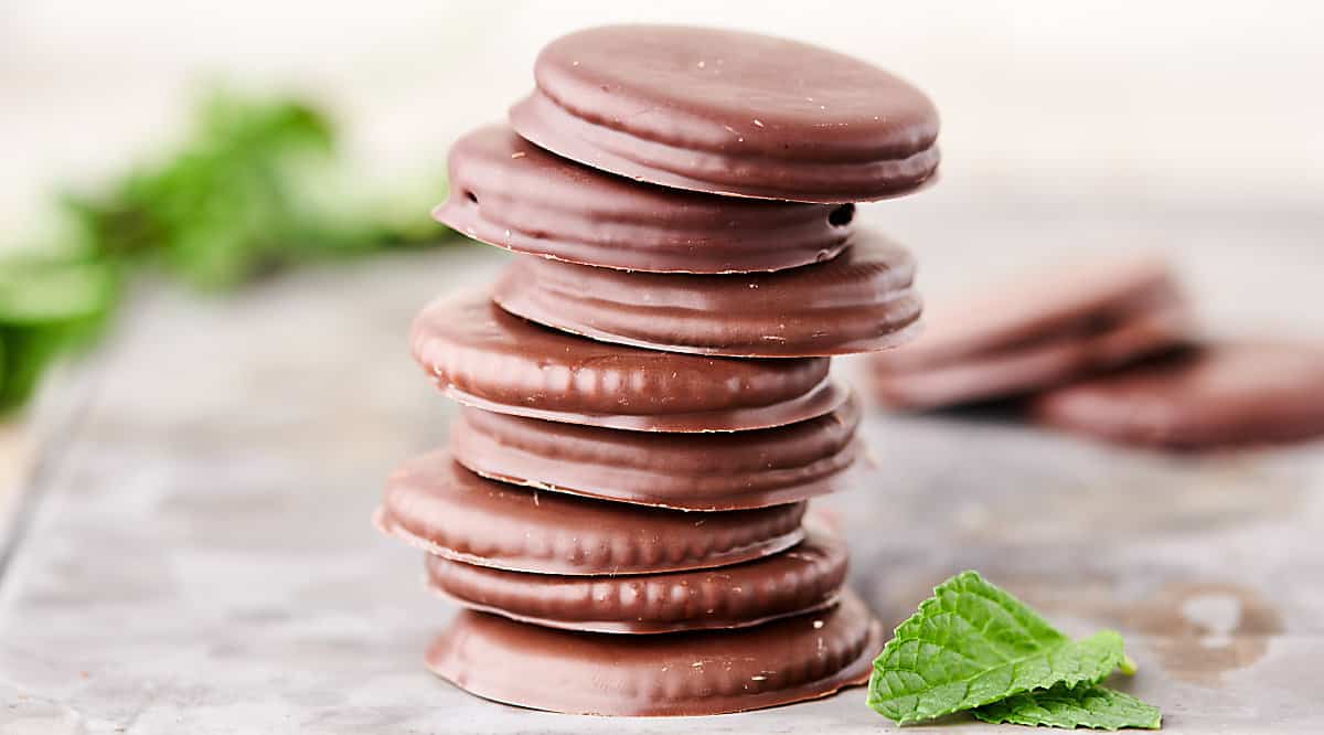 thin mint cookies stacked