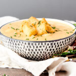 bowl of vegan potato soup side view