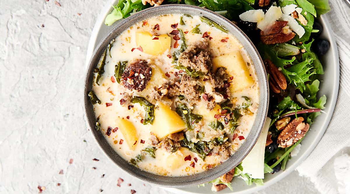 bowl of zuppa toscana above