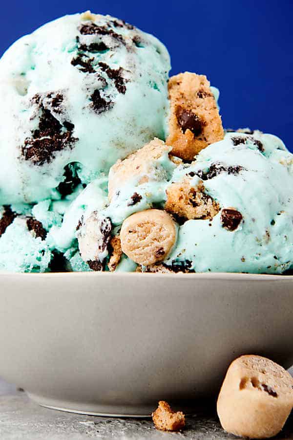 bowl of cookie monster ice cream side view