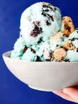bowl of cookie monster ice cream held