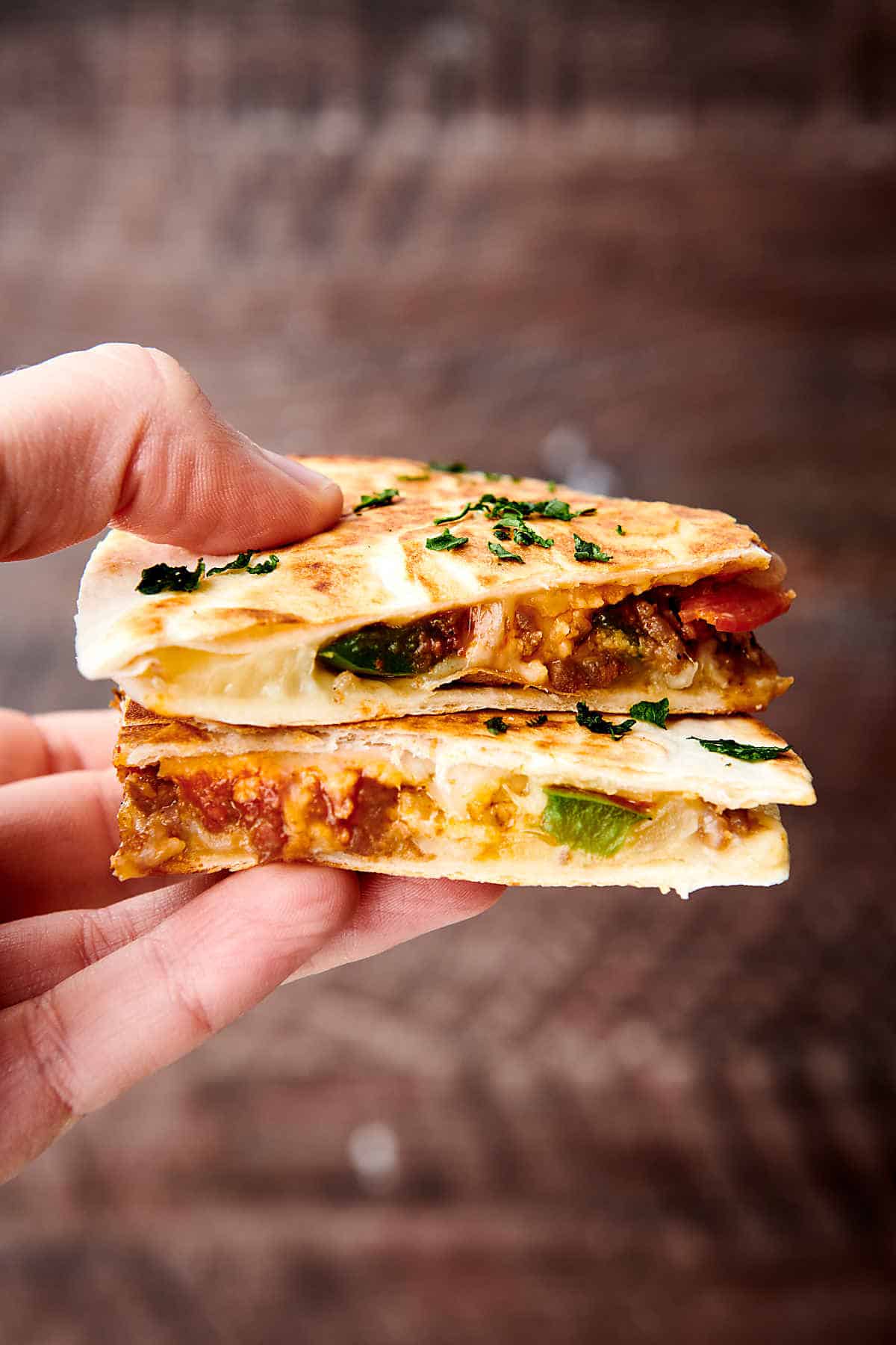 Pizza Quesadilla with Italian Sausage and Pepperoni!