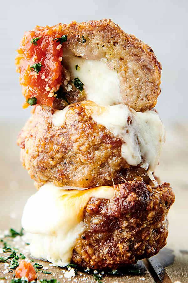 three air fryer meatballs stacked