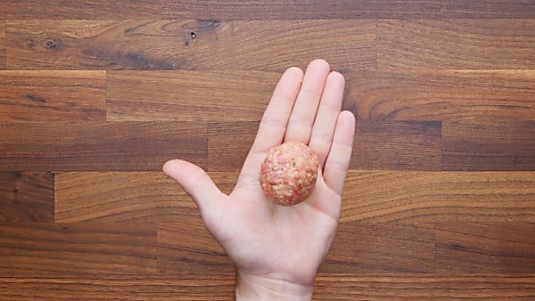 meatball formed and held in hand