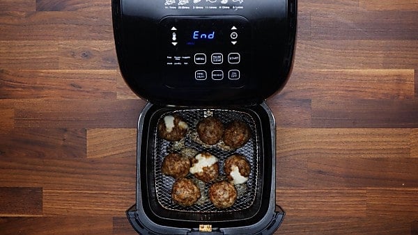 air fried meatballs in air fryer basket