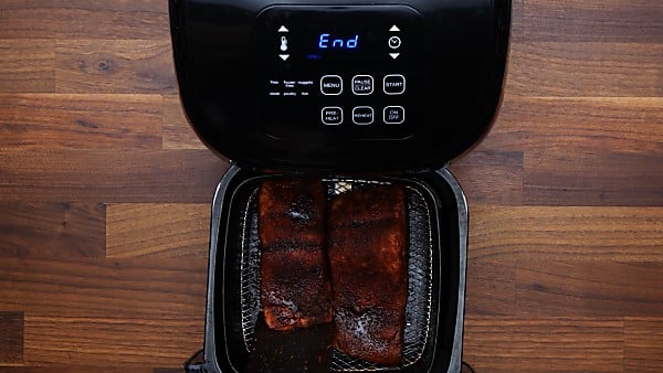 finished air fryer salmon in air fryer