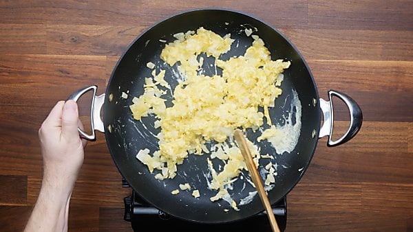 eggs and onion in skillet