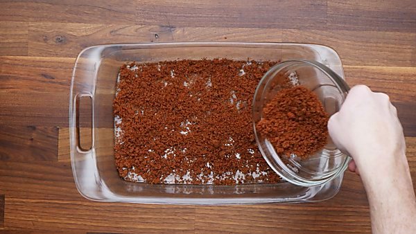 brown sugar, chili powder, and cayenne pepper in baking dish